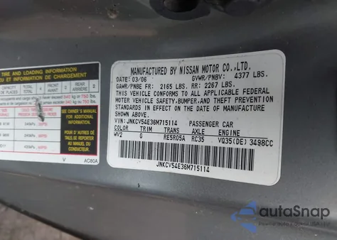 2006 Infiniti G35 z USA, uszkodzony, nr VIN JNKCV54E36M715114